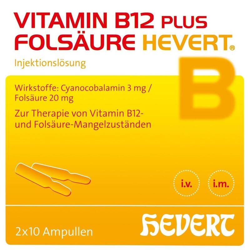 VITAMIN B12 PLUS Folsäure Hevert a 2 ml Ampullen