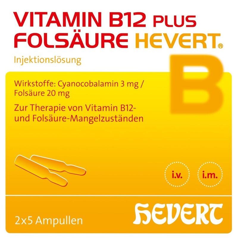 VITAMIN B12 PLUS Folsäure Hevert a 2 ml Ampullen
